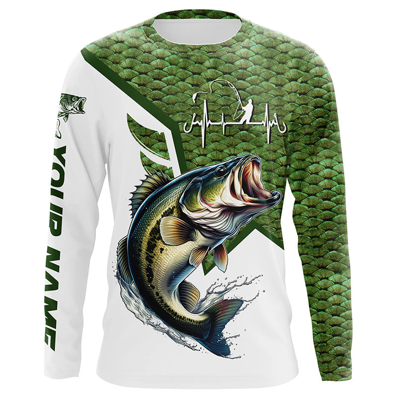 Largemouth Bass fishing green scales custom name sun protection long sleeve fishing NQS3836
