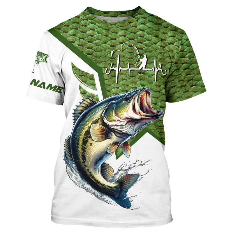 Largemouth Bass fishing green scales custom name sun protection long sleeve fishing NQS3836