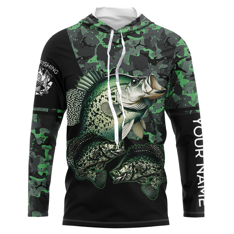 Crappie fishing black green camo personalized custom name sun protection long sleeve fishing NQS3837