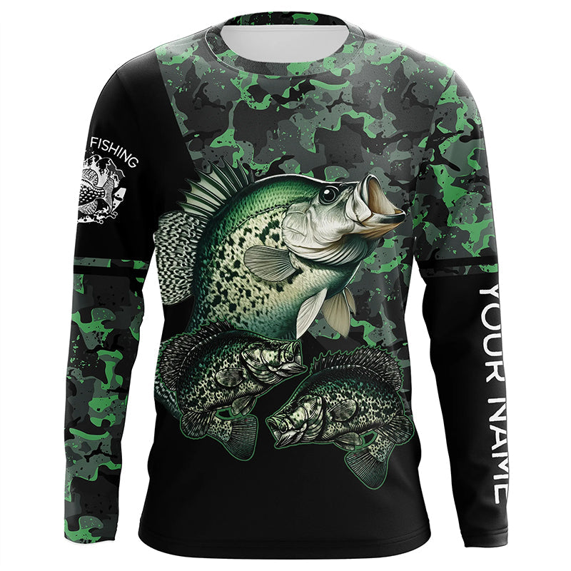 Crappie fishing black green camo personalized custom name sun protection long sleeve fishing NQS3837