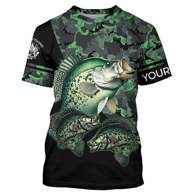 Crappie fishing black green camo personalized custom name sun protection long sleeve fishing NQS3837