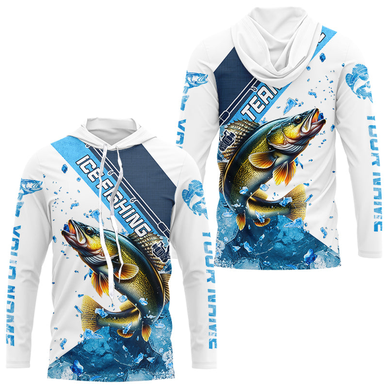 Personalized Blue Ice Walleye Ice Fishing Custom Walleye Long Sleeve Fishing for Team NQS9289