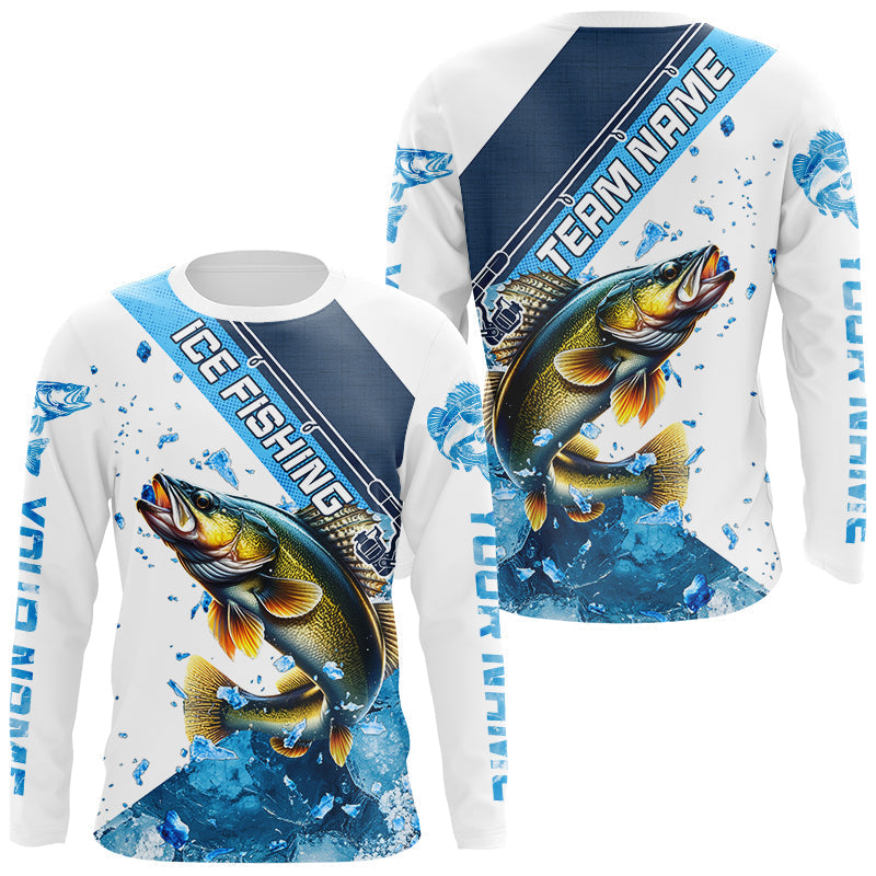 Personalized Blue Ice Walleye Ice Fishing Custom Walleye Long Sleeve Fishing for Team NQS9289
