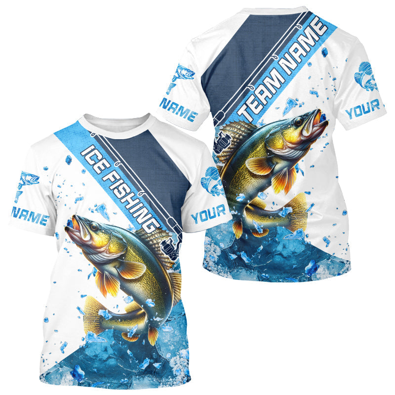 Personalized Blue Ice Walleye Ice Fishing Custom Walleye Long Sleeve Fishing for Team NQS9289