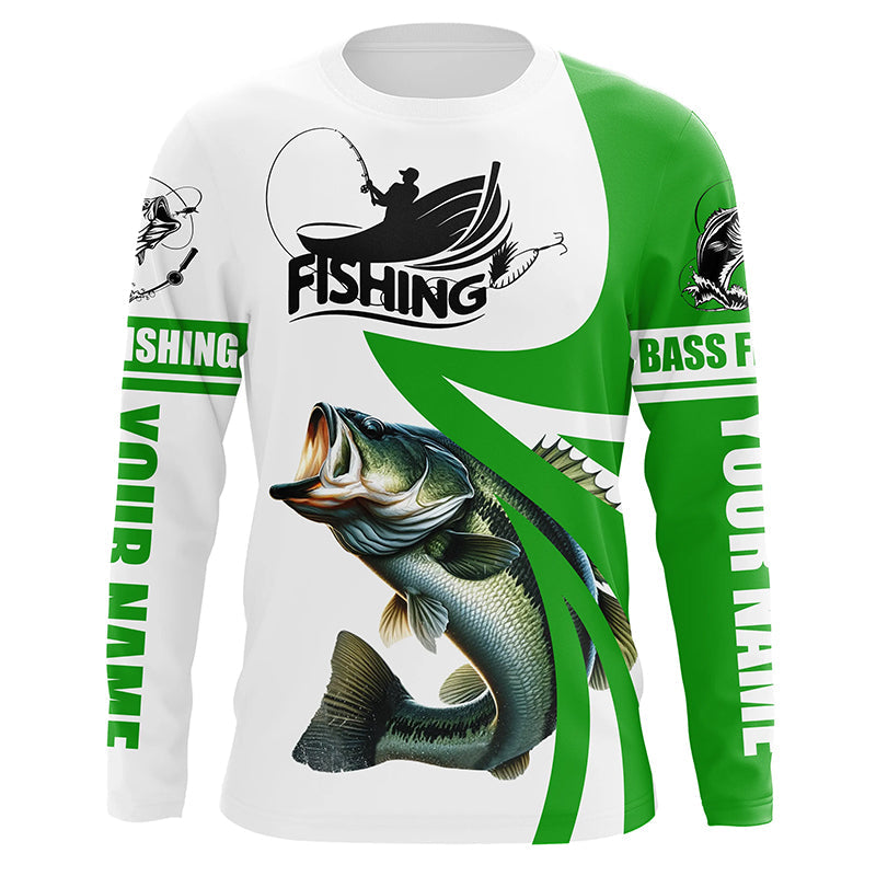 Largemouth bass fishing Custom Name sun protection long sleeve fishing, women | Green NQS4816