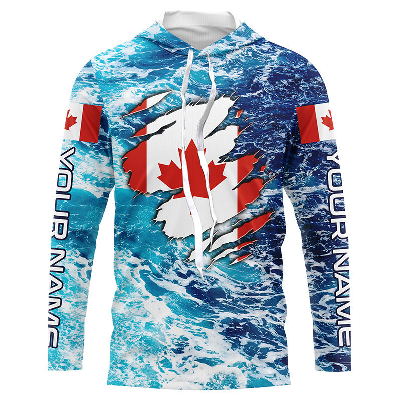 Blue sea wave ocean camo Canadian flag patriot Custom sun protection fishing long sleeve NQS5580