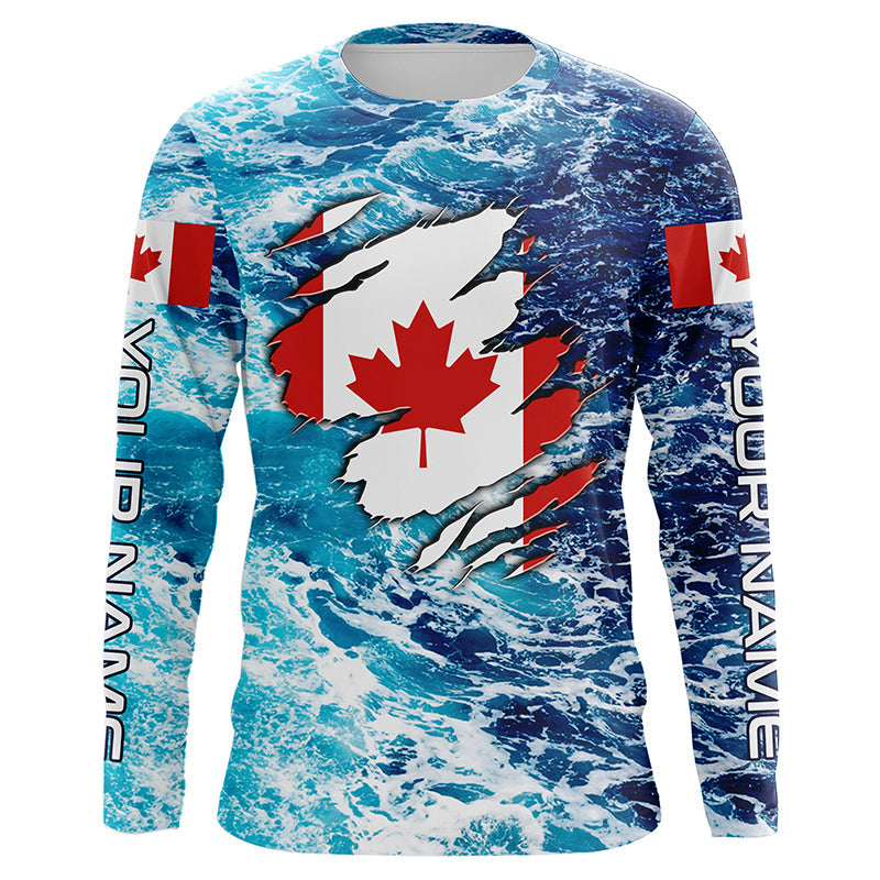 Blue sea wave ocean camo Canadian flag patriot Custom sun protection fishing long sleeve NQS5580