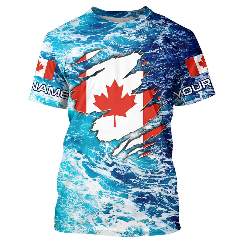 Blue sea wave ocean camo Canadian flag patriot Custom sun protection fishing long sleeve NQS5580