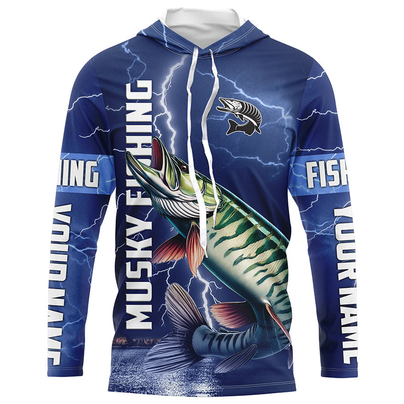 Musky Fishing blue lightning custom performance Long Sleeve Muskie tournament fishing NQS8146
