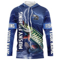 Musky Fishing blue lightning custom performance Long Sleeve Muskie tournament fishing NQS8146
