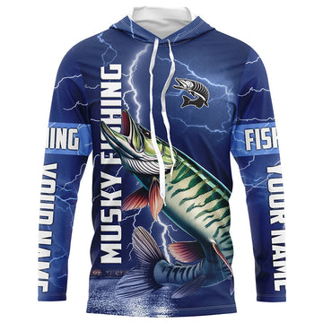 Musky Fishing blue lightning custom performance Long Sleeve Muskie tournament fishing NQS8146
