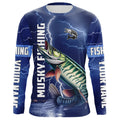 Musky Fishing blue lightning custom performance Long Sleeve Muskie tournament fishing NQS8146