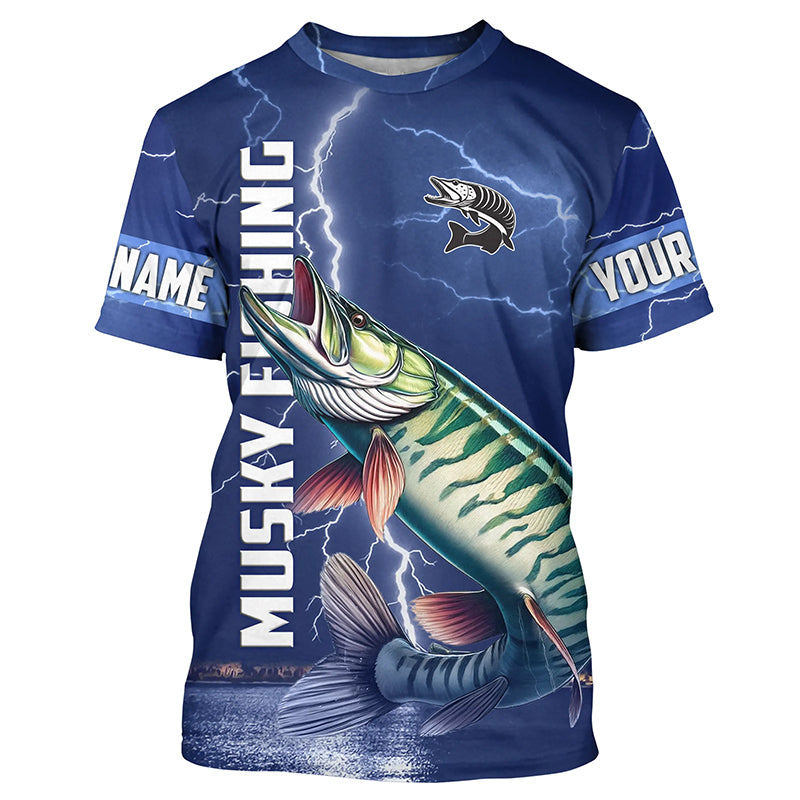 Musky Fishing blue lightning custom performance Long Sleeve Muskie tournament fishing NQS8146