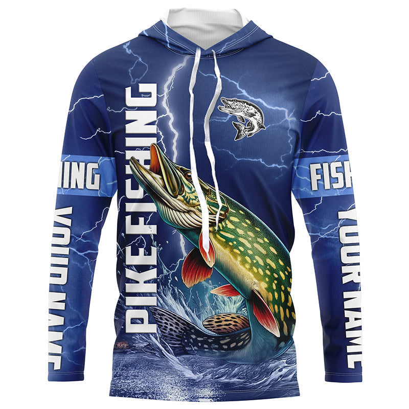Northern Pike Fishing blue lightning custom performance Long Sleeve tournament fishing NQS8147