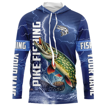 Northern Pike Fishing blue lightning custom performance Long Sleeve tournament fishing NQS8147