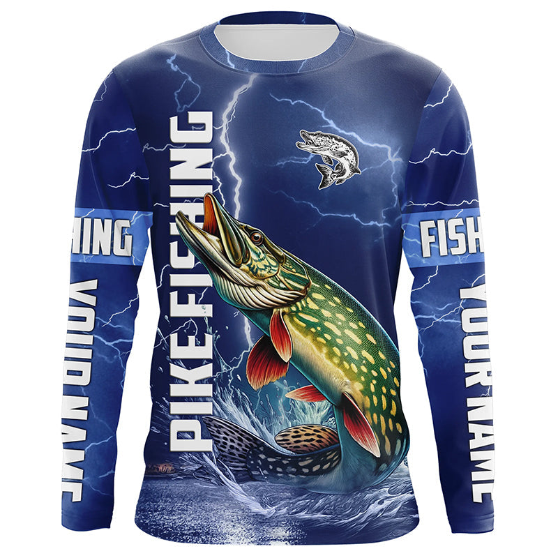 Northern Pike Fishing blue lightning custom performance Long Sleeve tournament fishing NQS8147