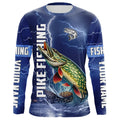 Northern Pike Fishing blue lightning custom performance Long Sleeve tournament fishing NQS8147