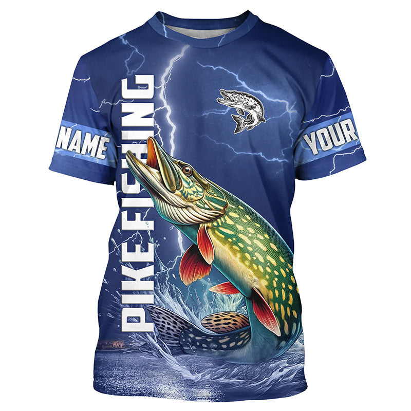 Northern Pike Fishing blue lightning custom performance Long Sleeve tournament fishing NQS8147