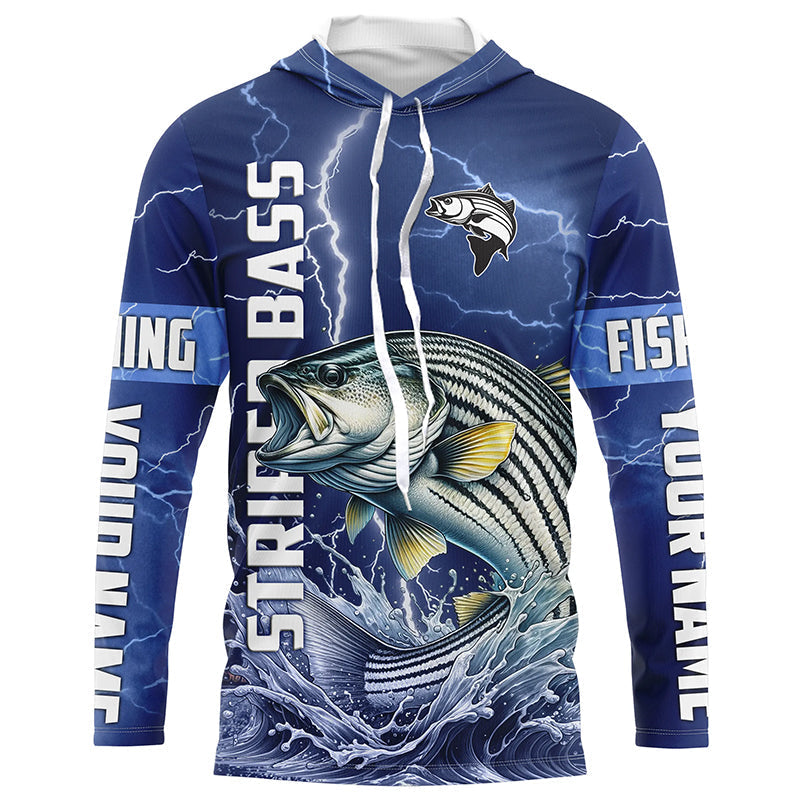 Striped Bass Fishing blue lightning custom performance Long Sleeve tournament fishing NQS8148