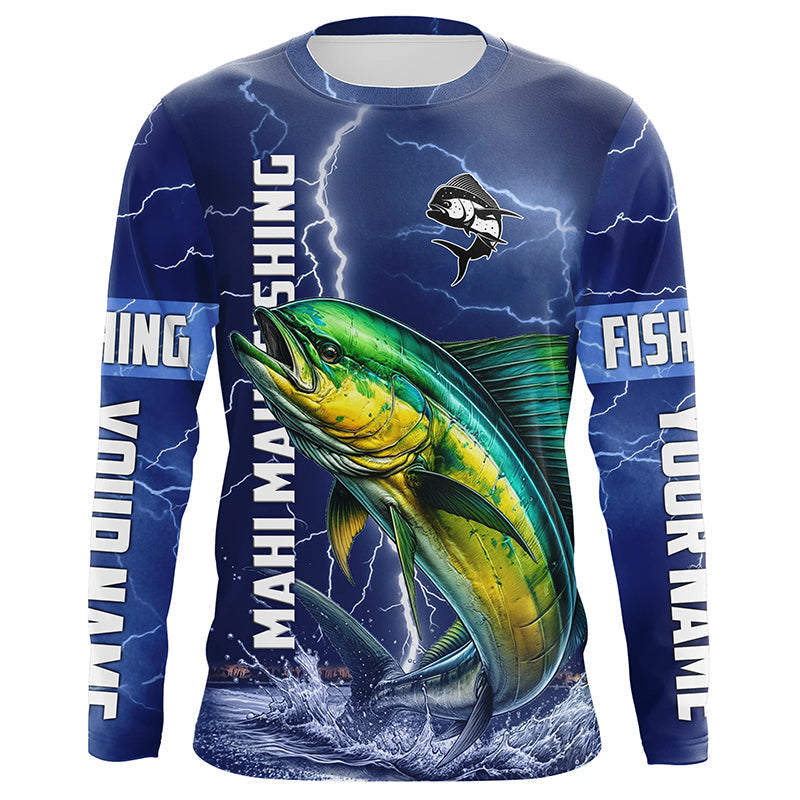Mahi Mahi Fishing blue lightning custom performance Long Sleeve tournament fishing NQS8150