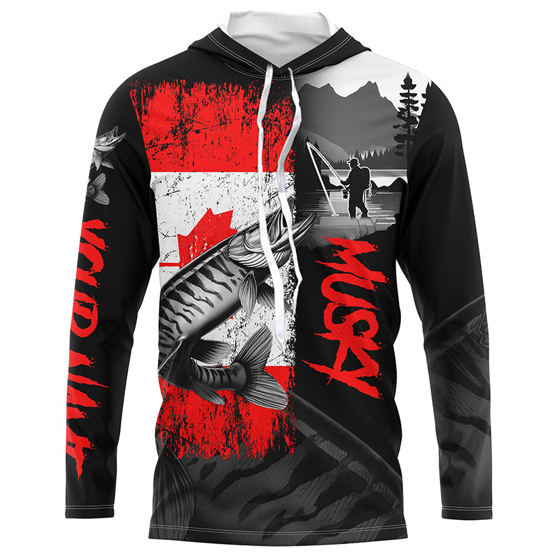 Canadian Flag Musky Fishing Custom long sleeve performance Fishing, Muskie fishing NQS8374