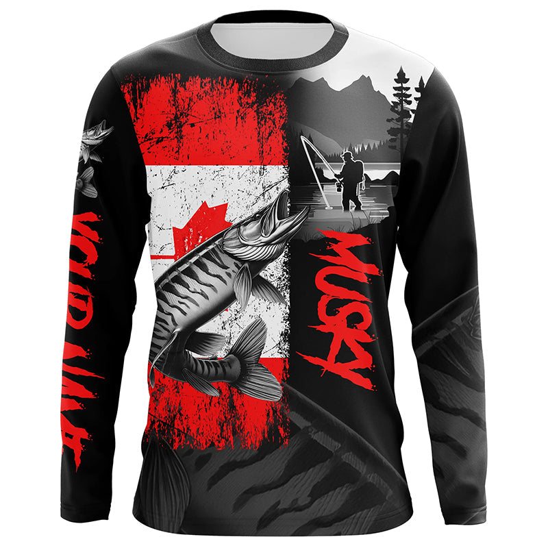 Canadian Flag Musky Fishing Custom long sleeve performance Fishing, Muskie fishing NQS8374