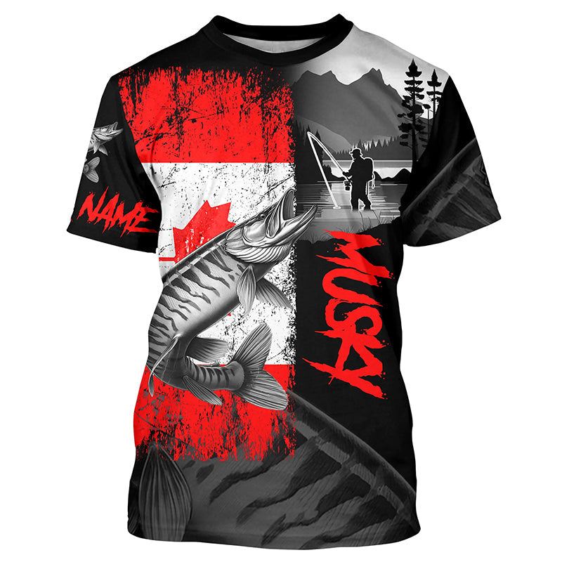 Canadian Flag Musky Fishing Custom long sleeve performance Fishing, Muskie fishing NQS8374