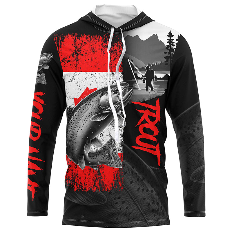 Canadian Flag Rainbow Trout Fishing Custom long sleeve performance Fishing, Trout fishing NQS8375