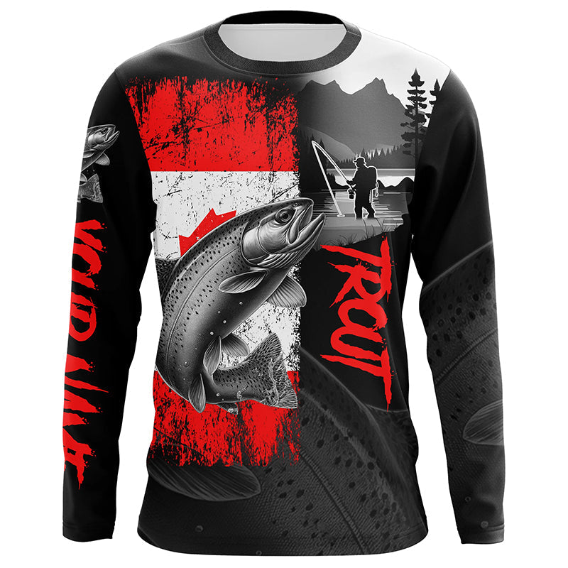 Canadian Flag Rainbow Trout Fishing Custom long sleeve performance Fishing, Trout fishing NQS8375