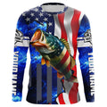 Bass Fishing American Flag patriotic UV protection Custom name long sleeves NQS926