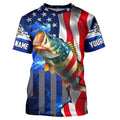 Bass Fishing American Flag patriotic UV protection Custom name long sleeves NQS926