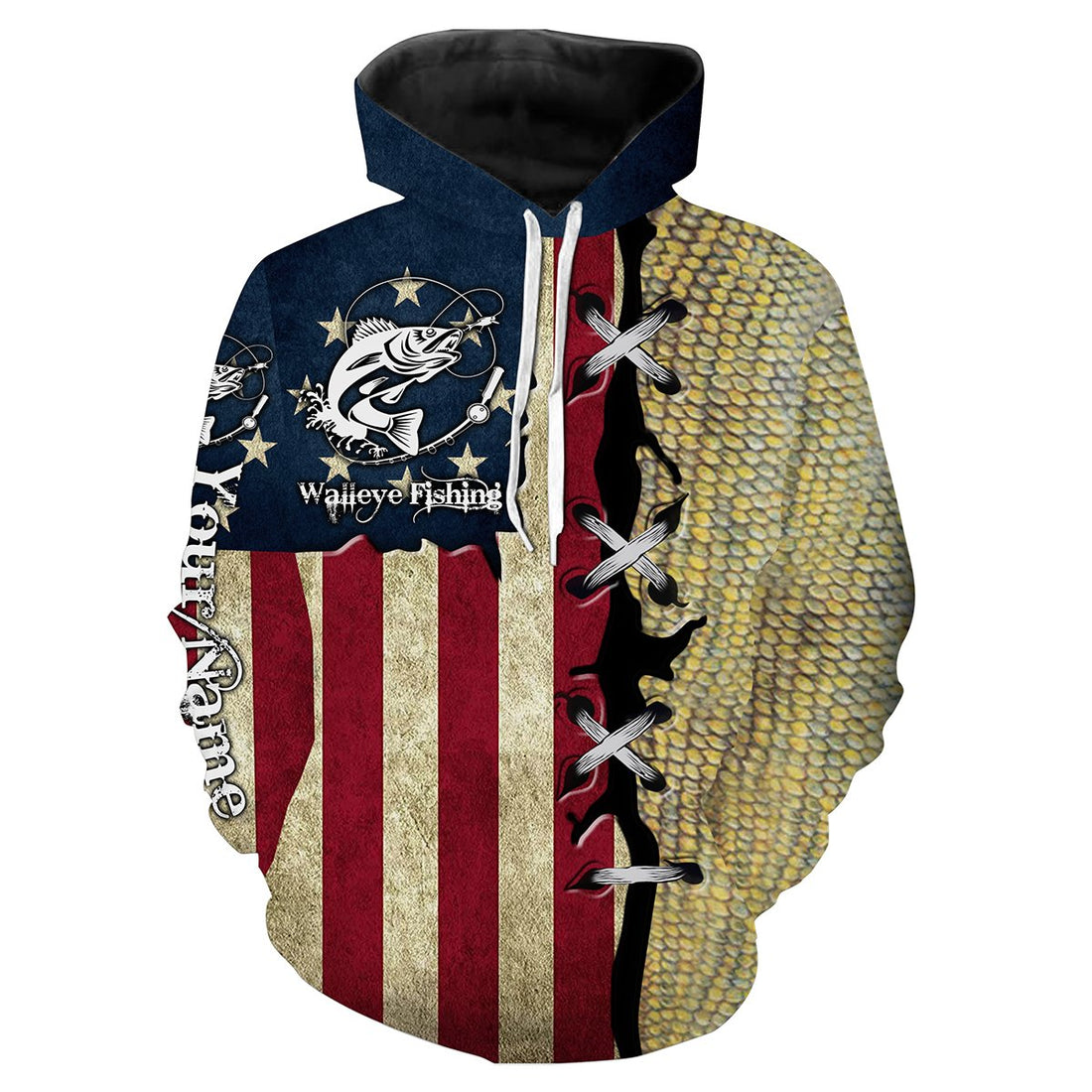 Walleye Fishing American Flag Custome Name 3D All Over Printed For Adult And Kid Personalized Fishing gift NQS364