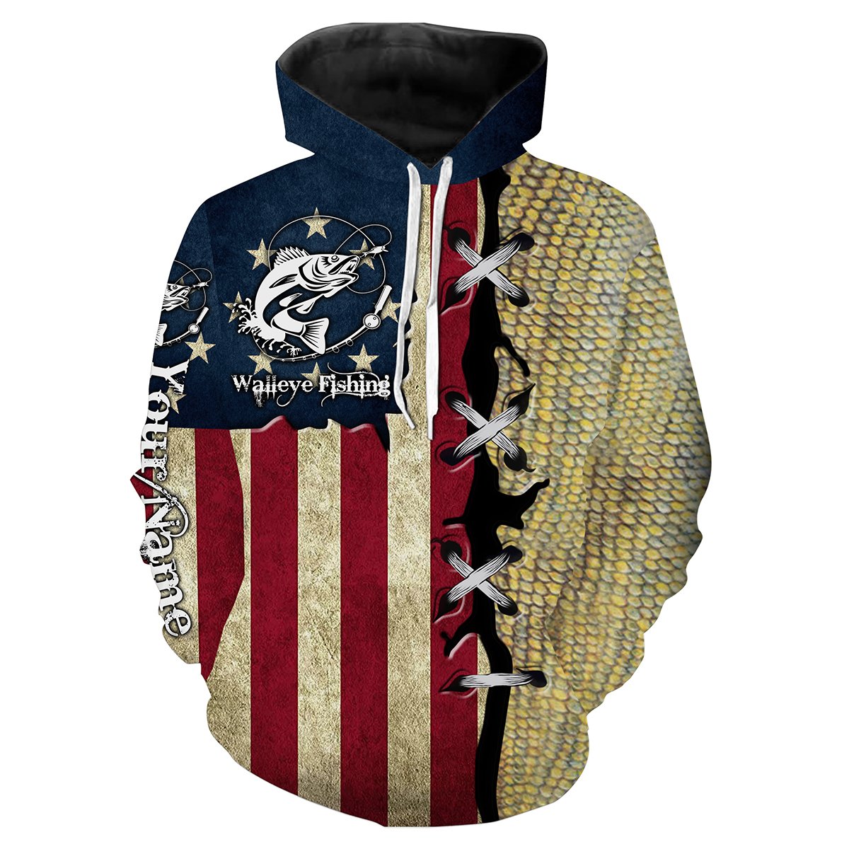 Walleye Fishing American Flag Custome Name 3D All Over Printed For Adult And Kid Personalized Fishing gift NQS364