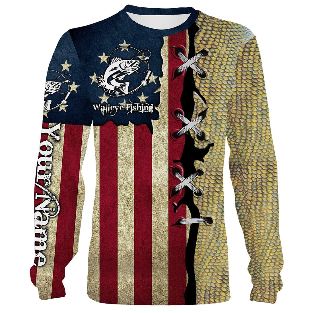 Walleye Fishing American Flag Custome Name 3D All Over Printed For Adult And Kid Personalized Fishing gift NQS364