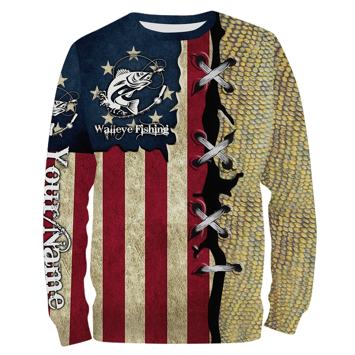 Walleye Fishing American Flag Custome Name 3D All Over Printed For Adult And Kid Personalized Fishing gift NQS364