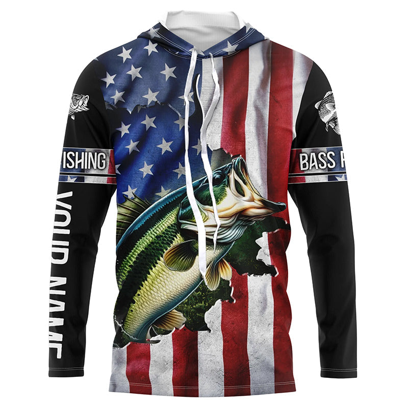 Largemouth Bass fishing American Flag Patriotic Fourth of July personalized fishing NQS403