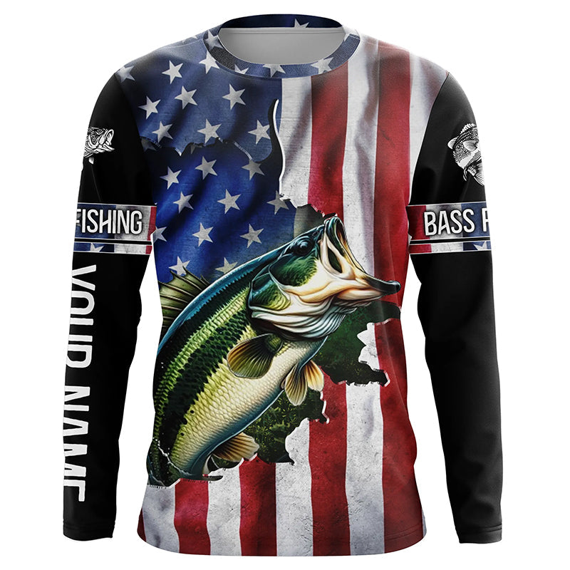 Largemouth Bass fishing American Flag Patriotic Fourth of July personalized fishing NQS403