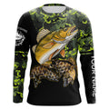 Walleye fishing black green camo personalized custom name sun protection long sleeve fishing NQS3849