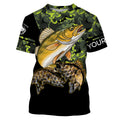 Walleye fishing black green camo personalized custom name sun protection long sleeve fishing NQS3849