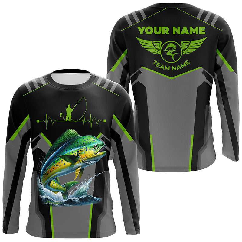 Personalized Black Mahi mahi Fishing, Team Dorado Fishing Long Sleeve tournament| Green NQS6270