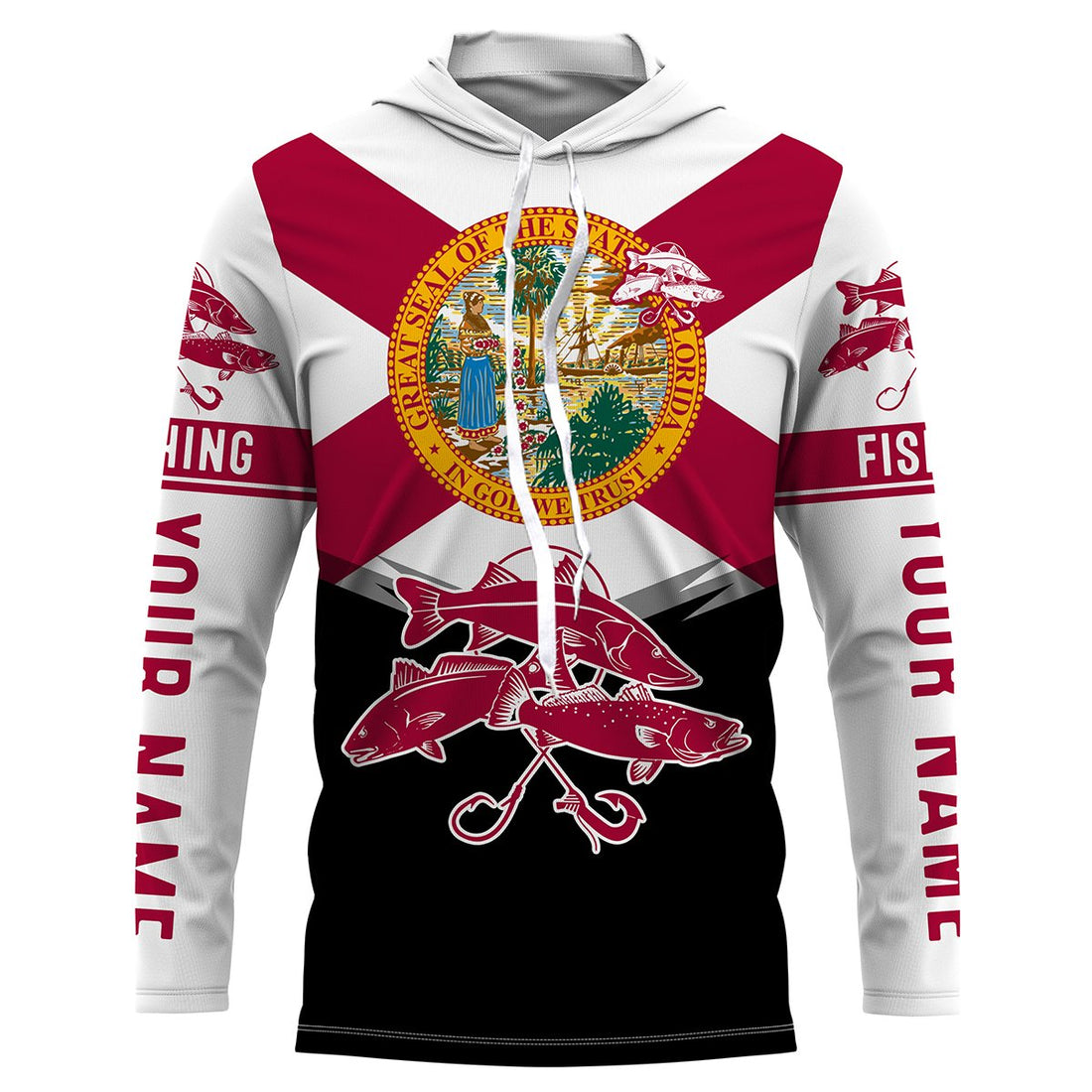Inshore slam Florida flag Redfish, snook, trout Custome Name Fishing Performance UV Protection UPF 30+ fishing - NQS2432
