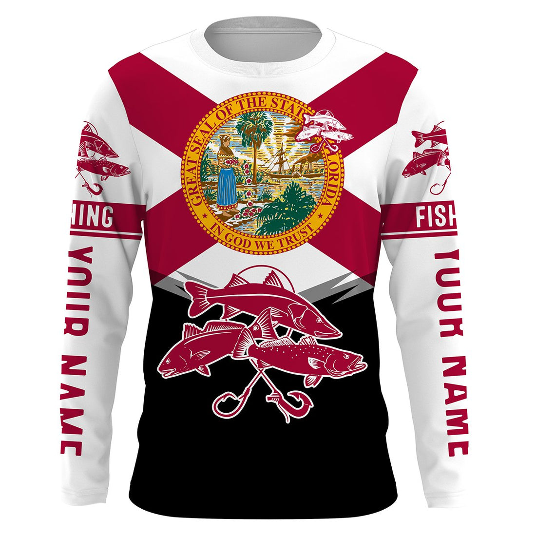 Inshore slam Florida flag Redfish, snook, trout Custome Name Fishing Performance UV Protection UPF 30+ fishing - NQS2432