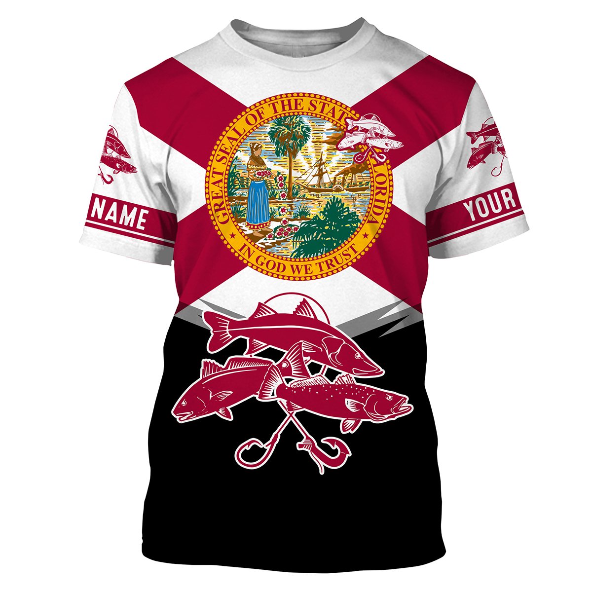 Inshore slam Florida flag Redfish, snook, trout Custome Name Fishing Performance UV Protection UPF 30+ fishing - NQS2432