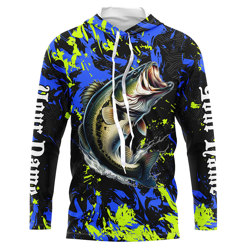 Largemouth Bass fishing green blue camo Custom UV protection performance long sleeve fishing NQS7099