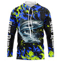 Chinook salmon fishing green blue camo Custom performance long sleeve fishing, salmon NQS7217