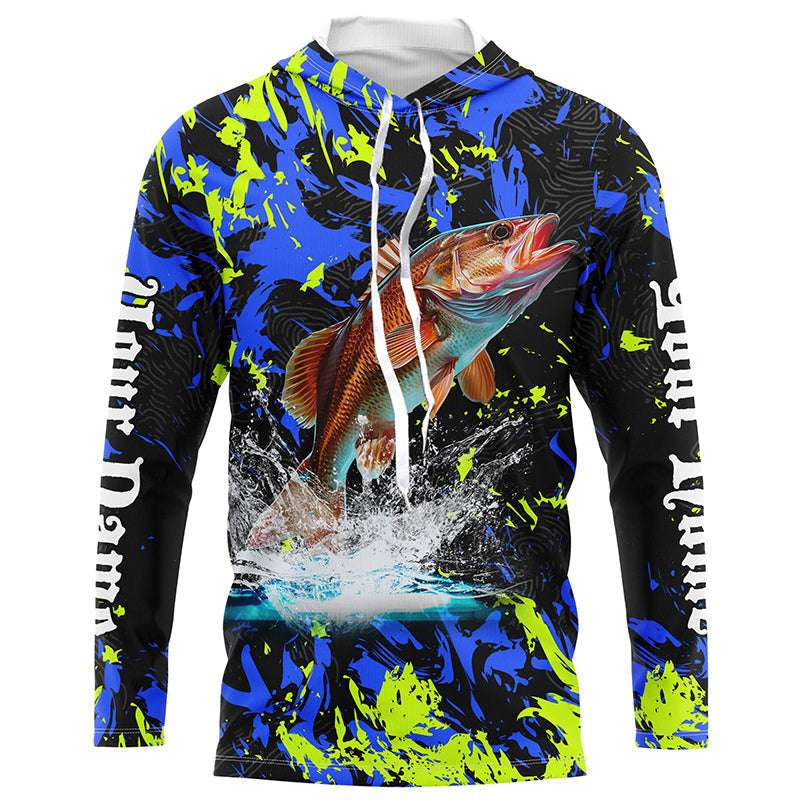 Redfish puppy drum fishing green blue camo Custom performance long sleeve fishing NQS7218