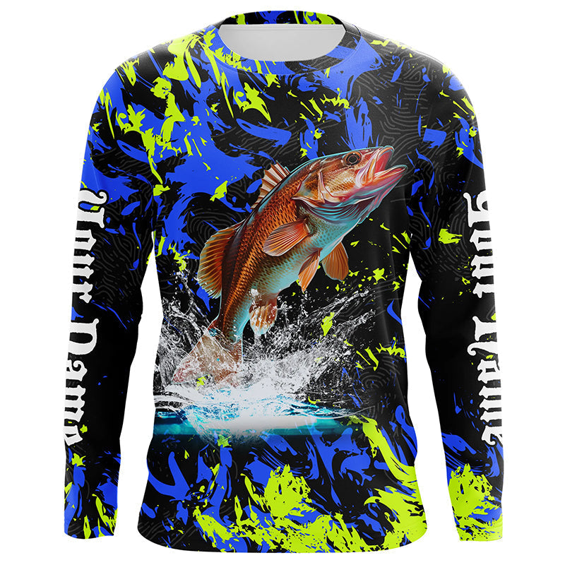 Redfish puppy drum fishing green blue camo Custom performance long sleeve fishing NQS7218