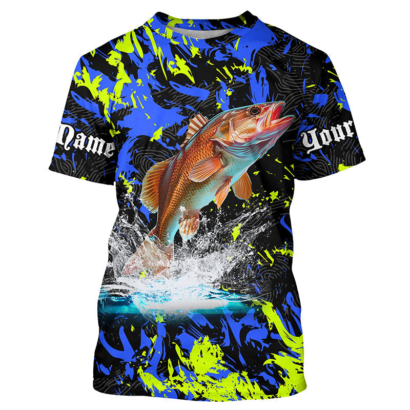 Redfish puppy drum fishing green blue camo Custom performance long sleeve fishing NQS7218