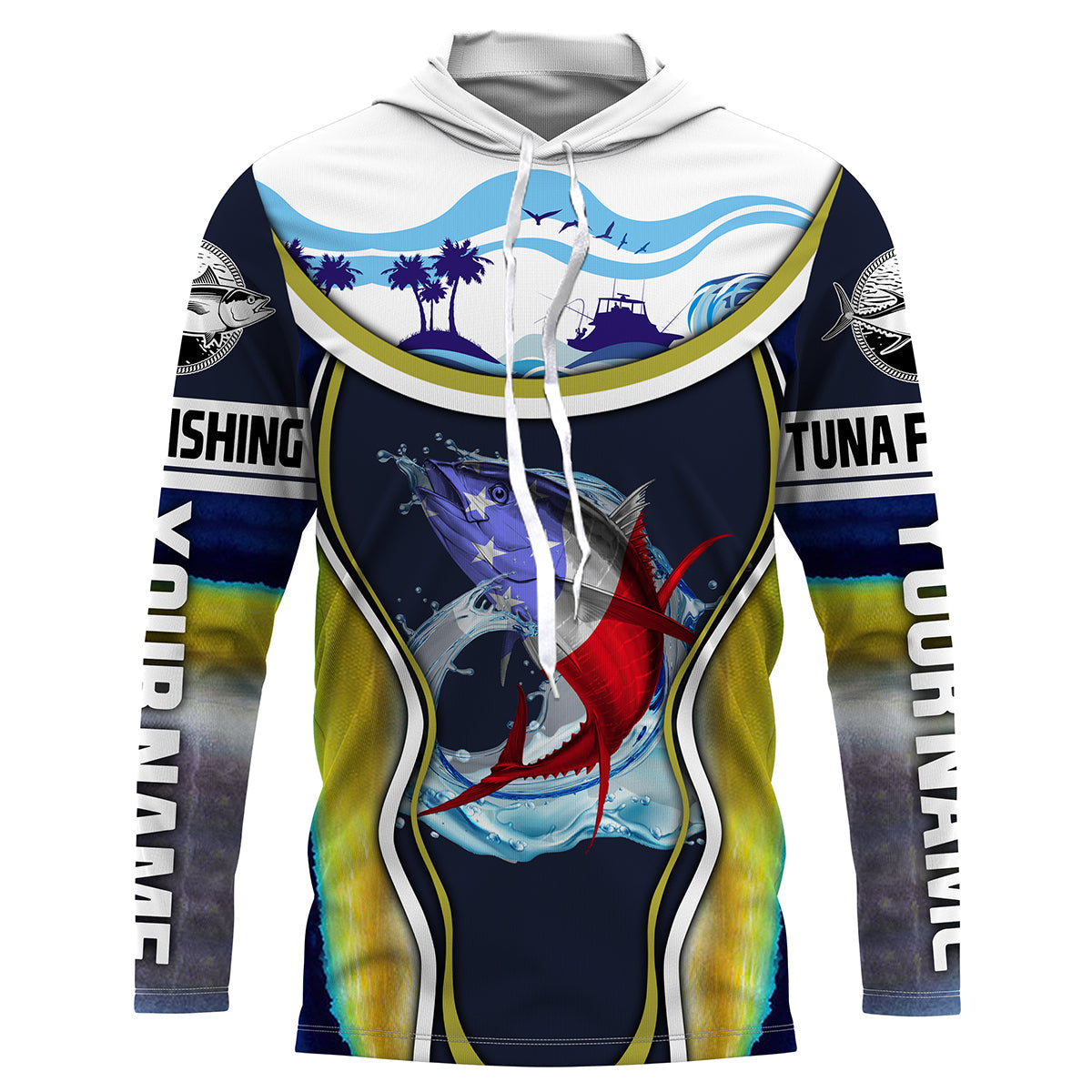 Tuna fishing American flag patriotic Custom Name fishing, women, kid, fishing apparel NQS3285