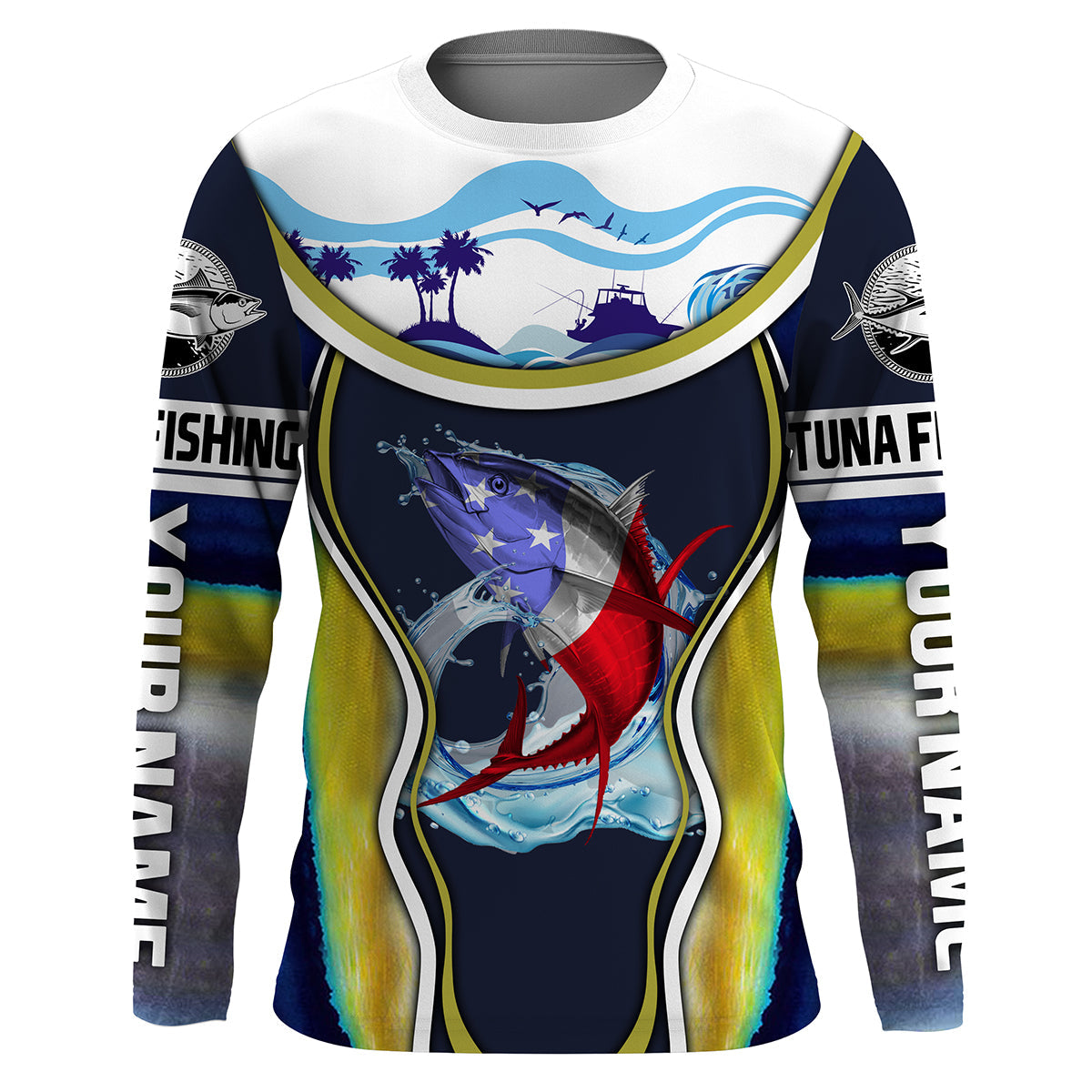Tuna fishing American flag patriotic Custom Name fishing, women, kid, fishing apparel NQS3285